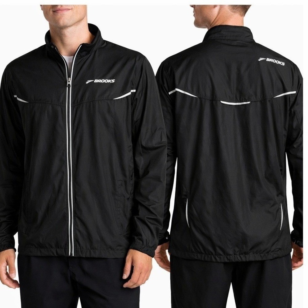 Brooks Jacket Mens Large L Shelter Technology Running Black Full Zip Reflective